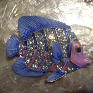 Angel Fish Pin Brooch/ Fashion Jewelry/ Pastel Blue /Pink/Clear Rhinestones